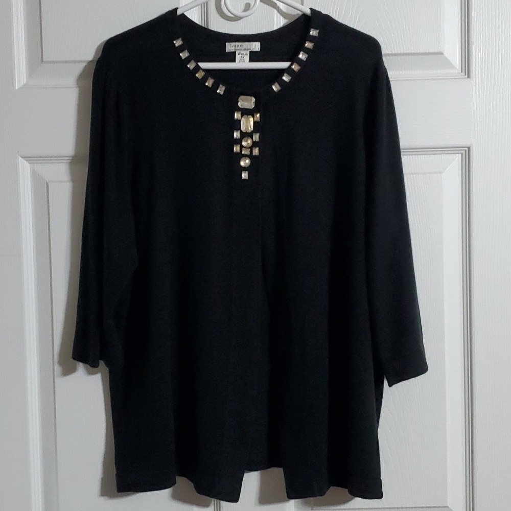 Luxe by Designers Originals Black Embellished Cardigan Women’s Plus 2X